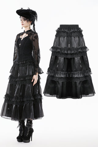 Gothic Moonlit Rose Layered Maxi Petticoat Skirt KW392