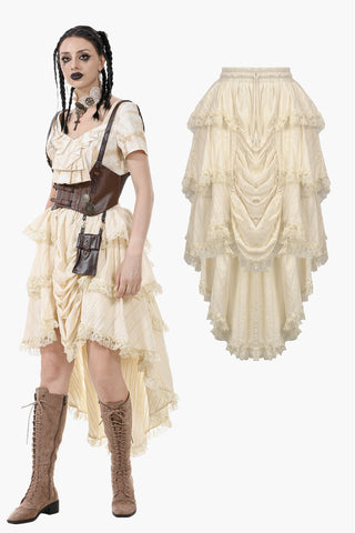 Steampunk Ruffled Skirt with Pleated Trim and Adjustable Waist KW394