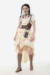 Steampunk Ruffled Skirt with Pleated Trim and Adjustable Waist KW394
