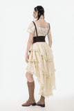 Steampunk Ruffled Skirt with Pleated Trim and Adjustable Waist KW394