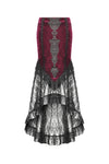 High-Low Gothic Skirt in Glossy Velvet with Floral Lace Trim KW397