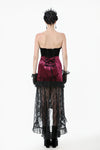 High-Low Gothic Skirt in Glossy Velvet with Floral Lace Trim KW397