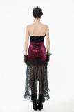 High-Low Gothic Skirt in Glossy Velvet with Floral Lace Trim KW397