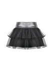 Punk Mesh-Layered Skirt with D-Ring Ties Waist KW401
