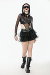 Punk Mesh-Layered Skirt with D-Ring Ties Waist KW401