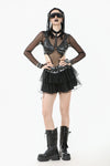 Punk Mesh-Layered Skirt with D-Ring Ties Waist KW401