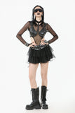 Punk Mesh-Layered Skirt with D-Ring Ties Waist KW401