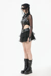 Punk Mesh-Layered Skirt with D-Ring Ties Waist KW401