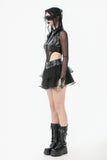 Punk Mesh-Layered Skirt with D-Ring Ties Waist KW401