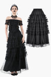Polka Dot Tiered Lace Skirt with Ruched Mesh and Irregular Net Trim KW402