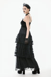 Polka Dot Tiered Lace Skirt with Ruched Mesh and Irregular Net Trim KW402