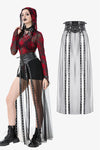 Rebel Leather and Mesh Maxi Skirt with Lace-Up Waist and Eyelet Detail KW403