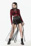 Rebel Leather and Mesh Maxi Skirt with Lace-Up Waist and Eyelet Detail KW403