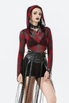Rebel Leather and Mesh Maxi Skirt with Lace-Up Waist and Eyelet Detail KW403