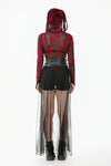 Rebel Leather and Mesh Maxi Skirt with Lace-Up Waist and Eyelet Detail KW403