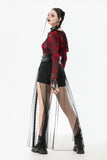 Rebel Leather and Mesh Maxi Skirt with Lace-Up Waist and Eyelet Detail KW403