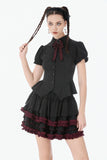 Black Crimson Gothic Tiered Skirt KW412 - Gothlolibeauty