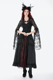 Gothic Crimson-Shadow Lace Court Maxi Skirt KW429RD - Gothlolibeauty