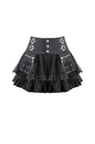 Sin Forbidden - Dark Punk Lace Patchwork Multi-Pocket Ruffle Mini Skirt KW444