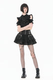 Sin Forbidden - Dark Punk Lace Patchwork Multi-Pocket Ruffle Mini Skirt KW444