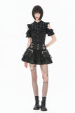 Sin Forbidden - Dark Punk Lace Patchwork Multi-Pocket Ruffle Mini Skirt KW444