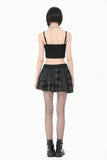 Plaid Rebellion - Dark Punk Asymmetric Tiered Pleated Patchwork Studded Skirt KW445