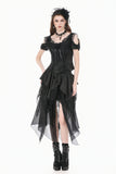 Gothic Ruffled High-Low Skirt with Jacquard Texture and Irregular Tiered Lace Mesh  KW451