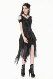 Gothic Ruffled High-Low Skirt with Jacquard Texture and Irregular Tiered Lace Mesh  KW451