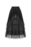 Gothic Velvet Skirt with  Tiered Lace Mesh and Ruffled Cake Silhouette KW453