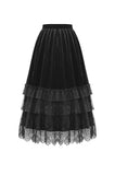 Gothic Velvet Skirt with  Tiered Lace Mesh and Ruffled Cake Silhouette KW453