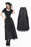 Gothic Sheer Floral Lace Maxi Skirt with 3D Roses, Beaded Tassels and Layered Chiffon Hem KW455