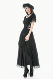 Gothic Sheer Floral Lace Maxi Skirt with 3D Roses, Beaded Tassels and Layered Chiffon Hem KW455