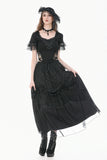 Gothic Sheer Floral Lace Maxi Skirt with 3D Roses, Beaded Tassels and Layered Chiffon Hem KW455