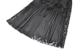 Gothic Sheer Floral Lace Maxi Skirt with 3D Roses, Beaded Tassels and Layered Chiffon Hem KW455