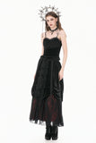 Gothic Velvet Skirt with Baroque Guipure Lace, Ruched Sides and Mystery Red Underskirt KW457