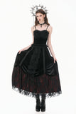 Gothic Velvet Skirt with Baroque Guipure Lace, Ruched Sides and Mystery Red Underskirt KW457