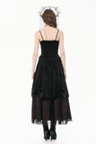 Gothic Velvet Skirt with Baroque Guipure Lace, Ruched Sides and Mystery Red Underskirt KW457