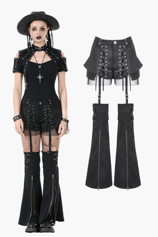 Punk Convertible Shorts with Grommet Straps and Zipper Leggings PW136