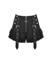 Night Ban - Dark Punk Cross Zipper Metal Buckle Lace Patchwork High-Waisted Shorts PW144