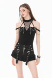 Night Ban - Dark Punk Cross Zipper Metal Buckle Lace Patchwork High-Waisted Shorts PW144