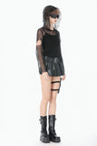 Low-Waist Tactical Punk Skirt-Pants with Asymmetric Pleated Belt PW148 - Gothlolibeauty