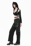 Urban Mobility - Dark Techwear Multi-Pocket Cross-Zip Wide-Leg Cargo Pants PW153