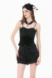 Dark Rose - Gothic 3D Floral Jacquard Lace-Trimmed Mini Shorts PW157