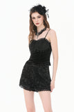 Dark Rose - Gothic 3D Floral Jacquard Lace-Trimmed Mini Shorts PW157