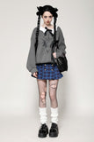 Gray bat print academy style pullover sweatshirt TW559