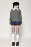 Gray bat print academy style pullover sweatshirt TW559