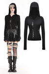 Gothic assassin fitted hooded black hollow-out top. TW572