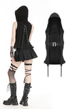 Black playful hooded Harajuku-style tank top. TW590