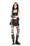 Black playful hooded Harajuku-style tank top. TW590