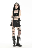 Black playful hooded Harajuku-style tank top. TW590